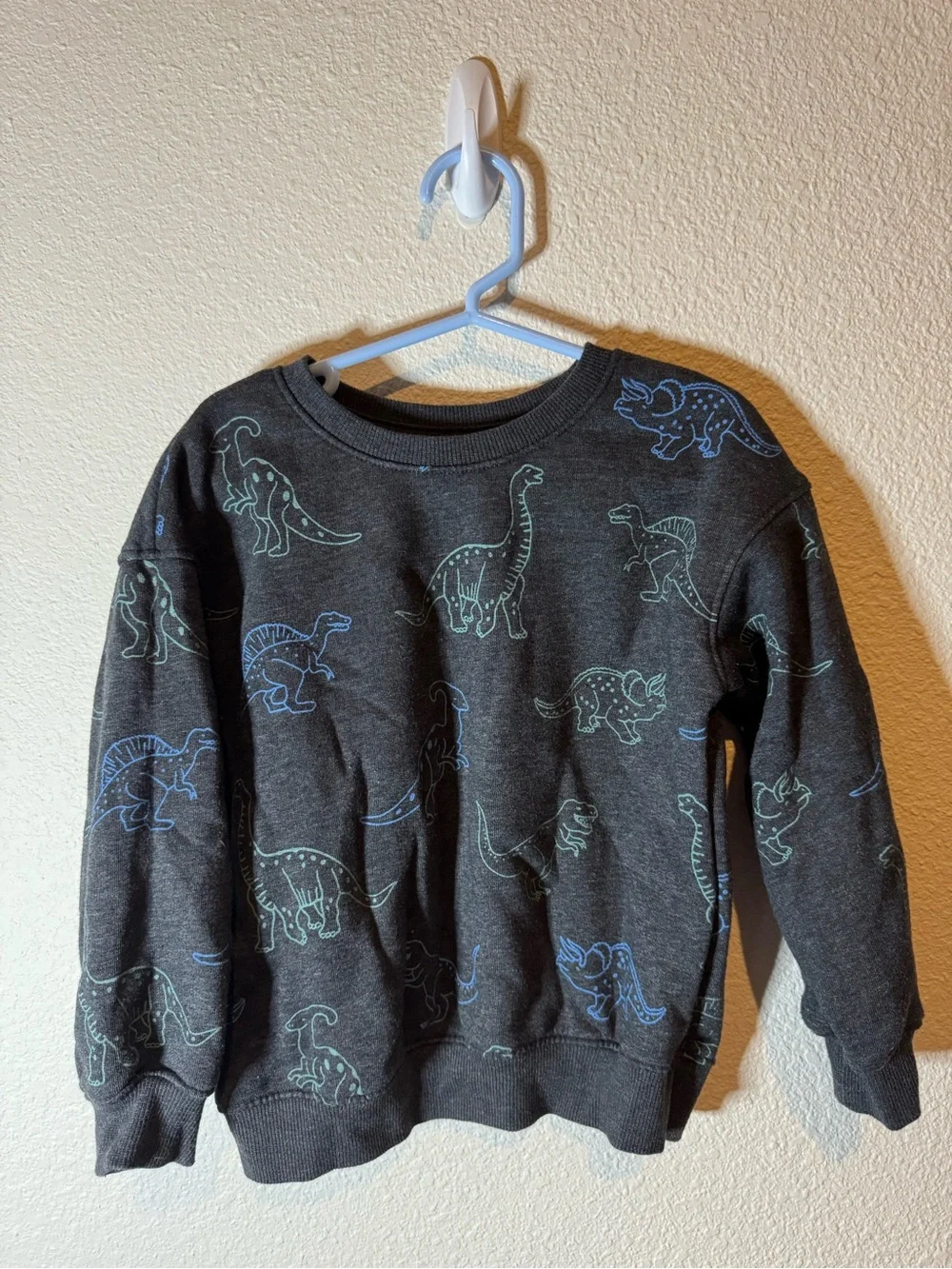 Cat & Jack Charcoal Crewneck Sweater with Blue & Teal Dinosaur Print